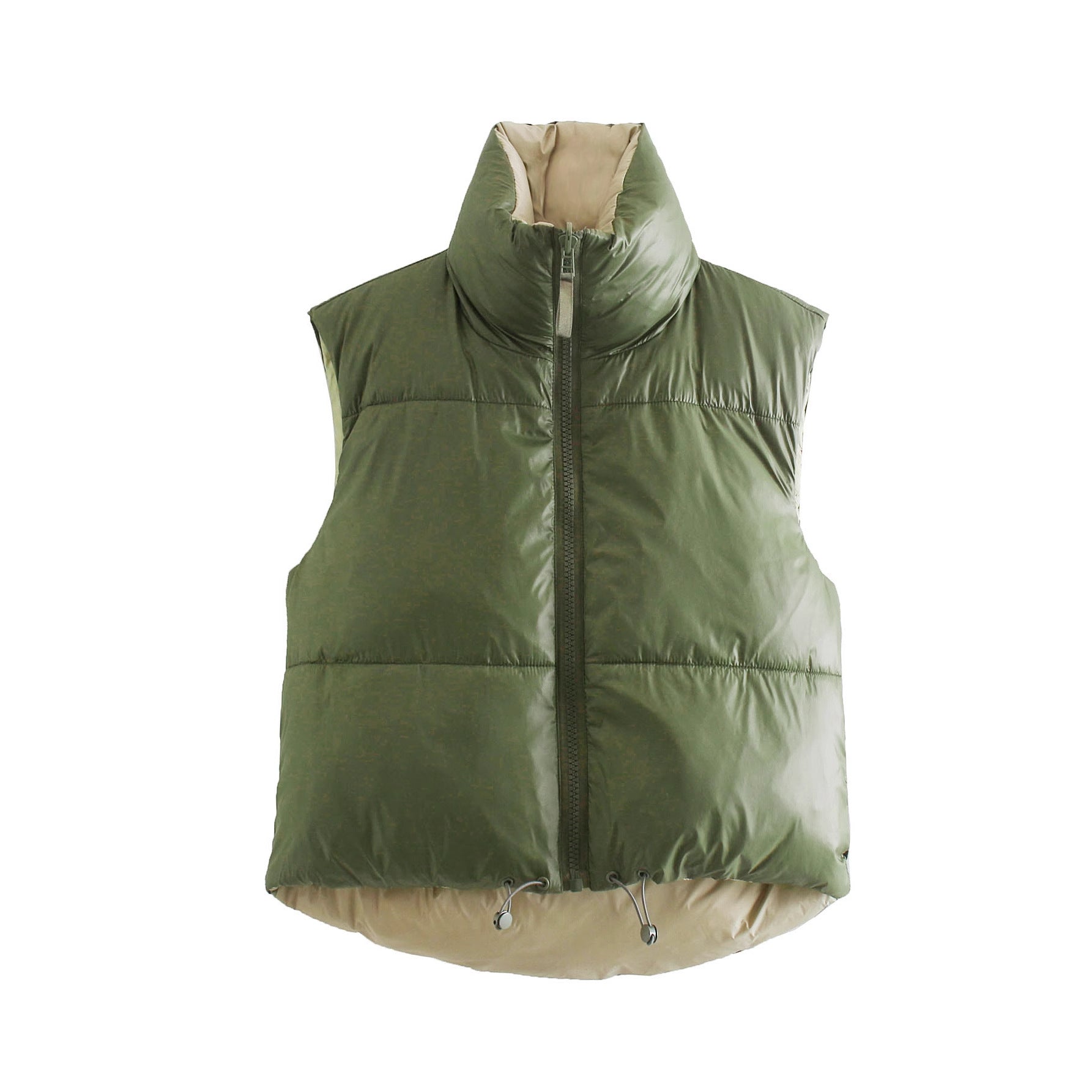 Women's short-cut quilted vest with high stand-up collar and extended back Chichicherry