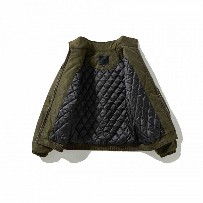 Men's lightly padded canvas field jacket with shirt collar, concealed seam detail appearance, and elastic waistband Chichicherry