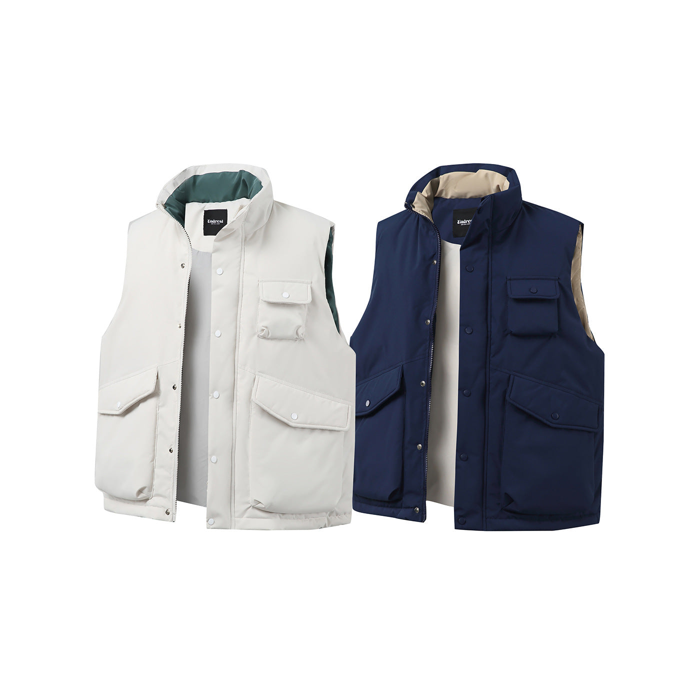 Unisex Padded Utility Vest with High Stand-Up Collar and Flap Pockets Chichicherry