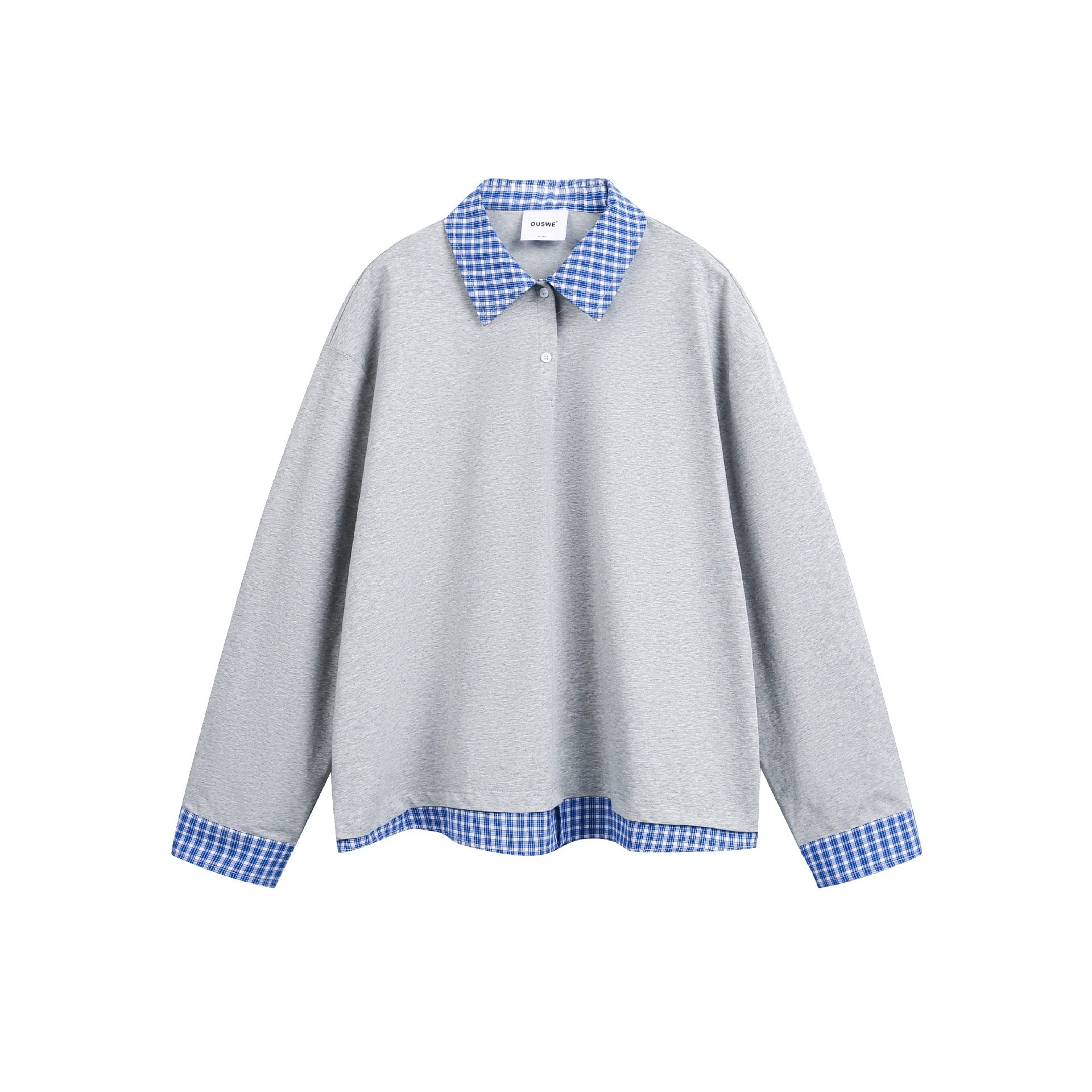 Unisex Wide cut sweatshirt with check collar and hem insert Chichicherry