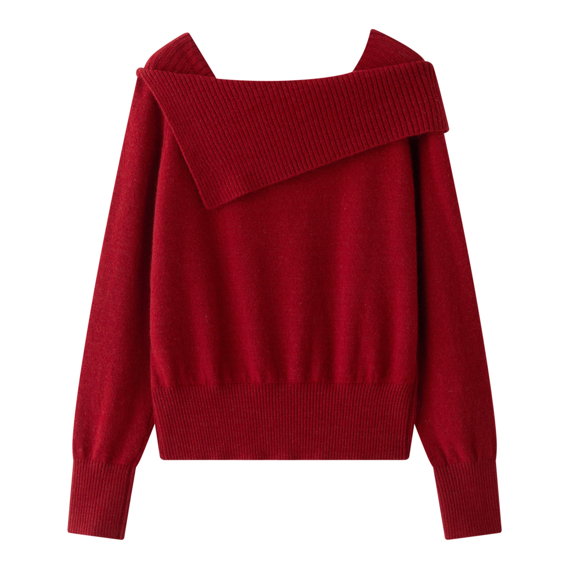 Women's Off-Shoulder Oversized Ribbed Knit Sweater with Folded Collar Chichicherry