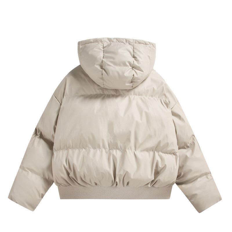 Women's Cropped Insulating Puffer Jacket in Boxy Cut with Voluminous Hood, Stand Collar and Ribbed Cuff Chichicherry