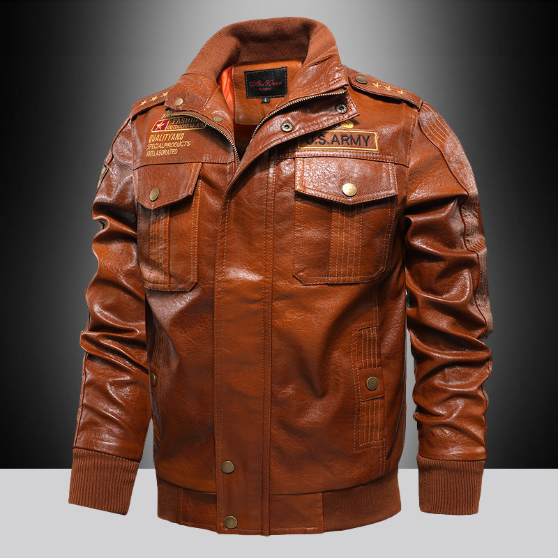 Men's premium faux leather aviator jacket in aviator look with appliqués and zipper placket Chichicherry