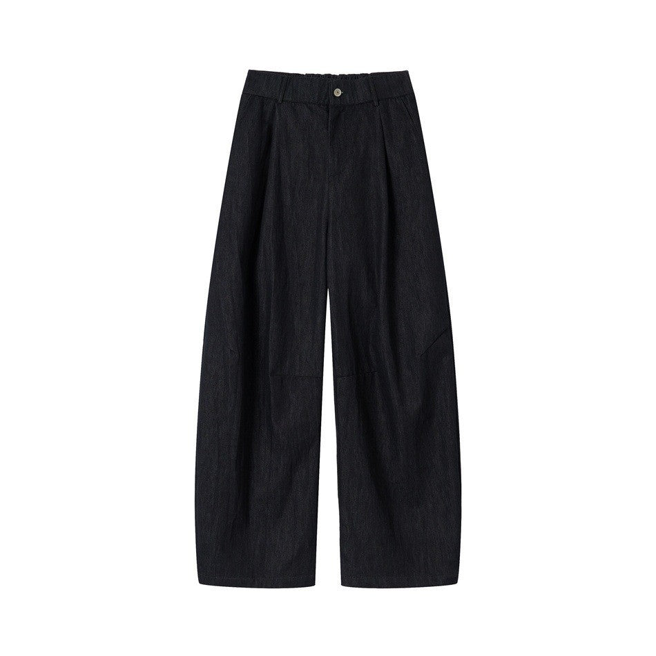 Women's high-waisted wide culotte pants made of denim mix with pleats and button closure Chichicherry