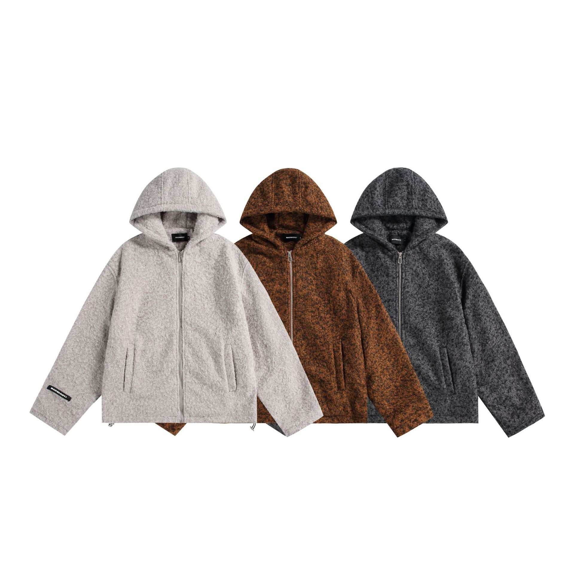 Women's hooded blouse made of wool blend with voluminous structure and zipper Chichicherry