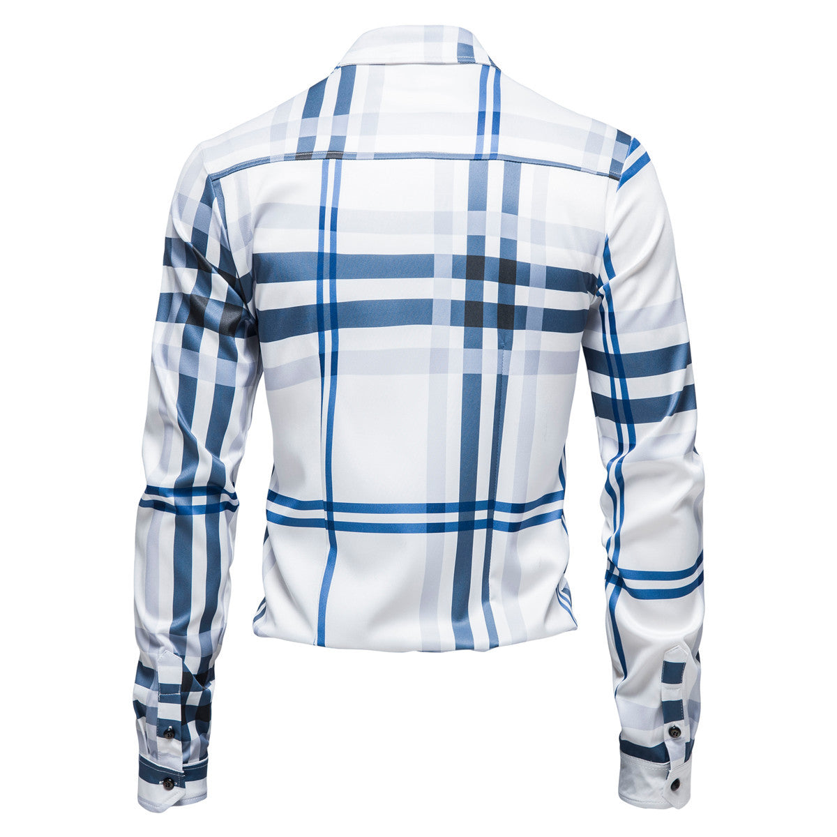 Men's Checked Slim-Fit Business Shirt with Shark Collar and Fine Shine Chichicherry
