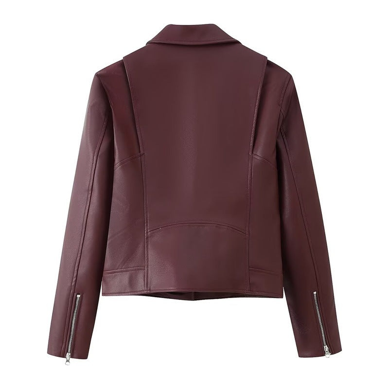 Ladies biker jacket made of vegan leather with asymmetrical zipper Chichicherry