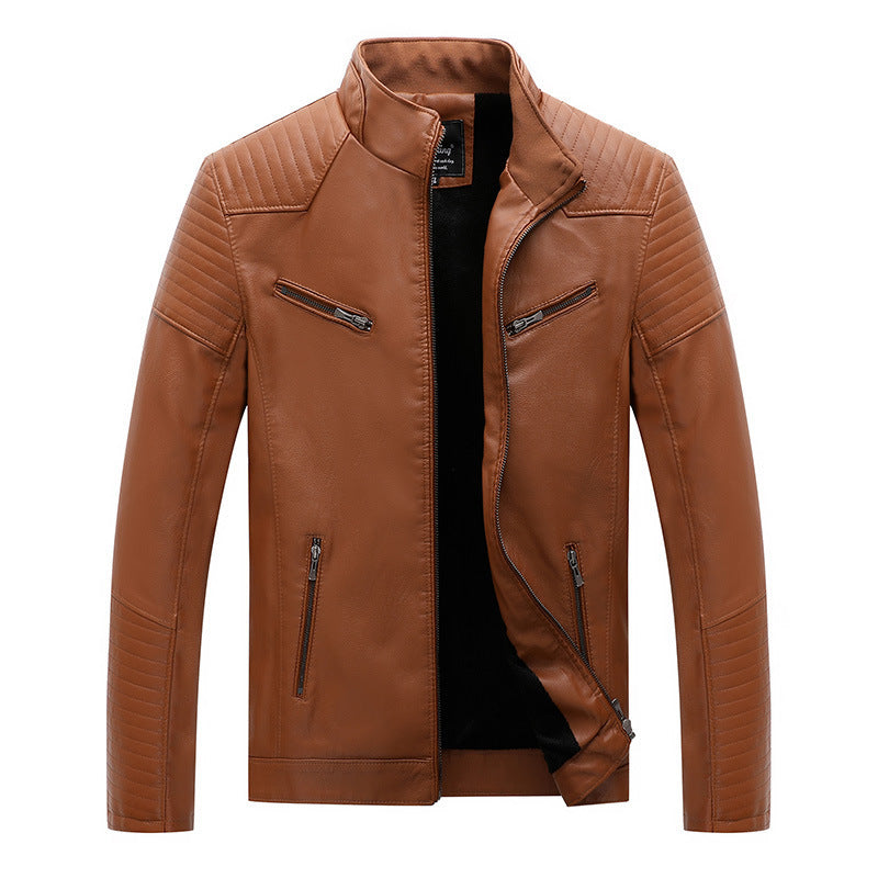 Men's slim faux leather moto jacket with quilted shoulder and sleeve panels Chichicherry