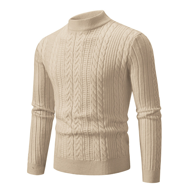 Men's slim-fit mock neck cable knit sweater made from thermoregulating fine knit Chichicherry