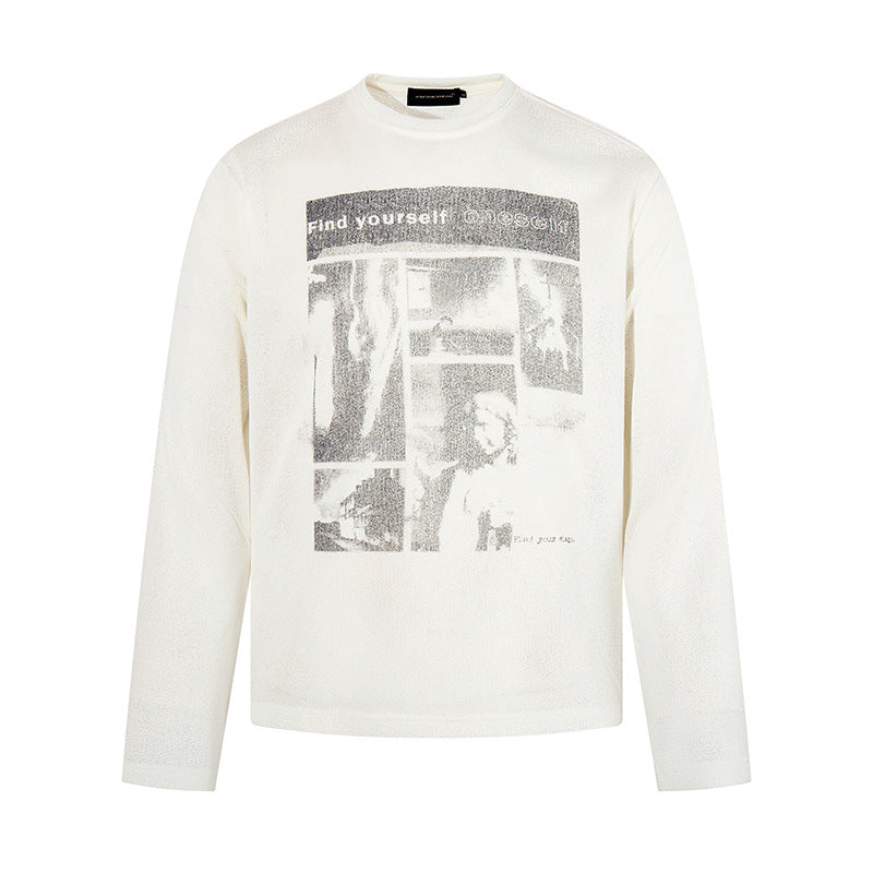 Men's sweatshirt with vintage photo collage print, straight cut and round neck Chichicherry
