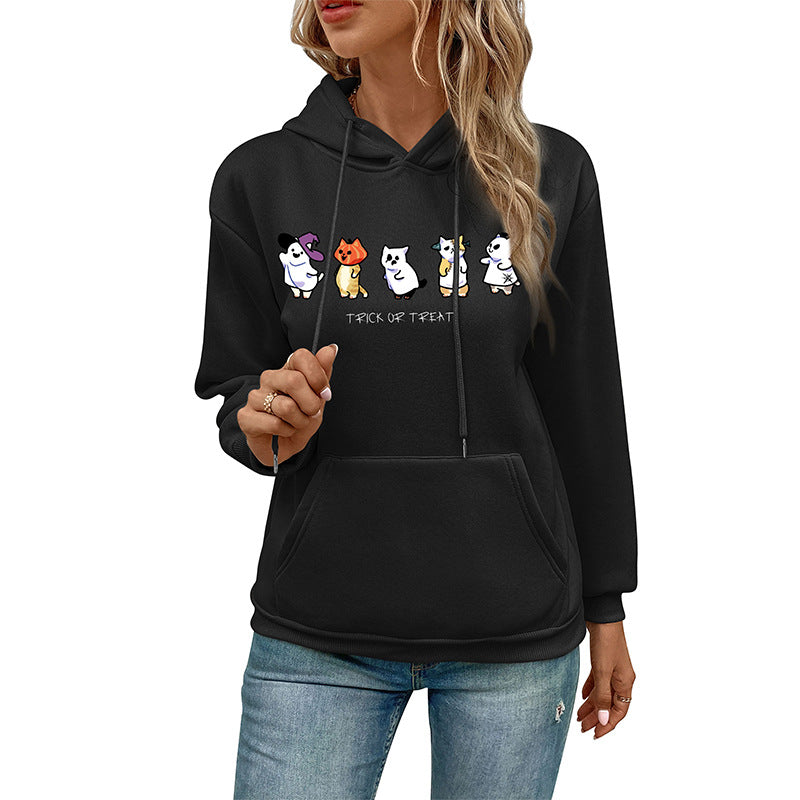 Women's hoodie with cartoon cat motif, kangaroo pocket and soft lining Chichicherry