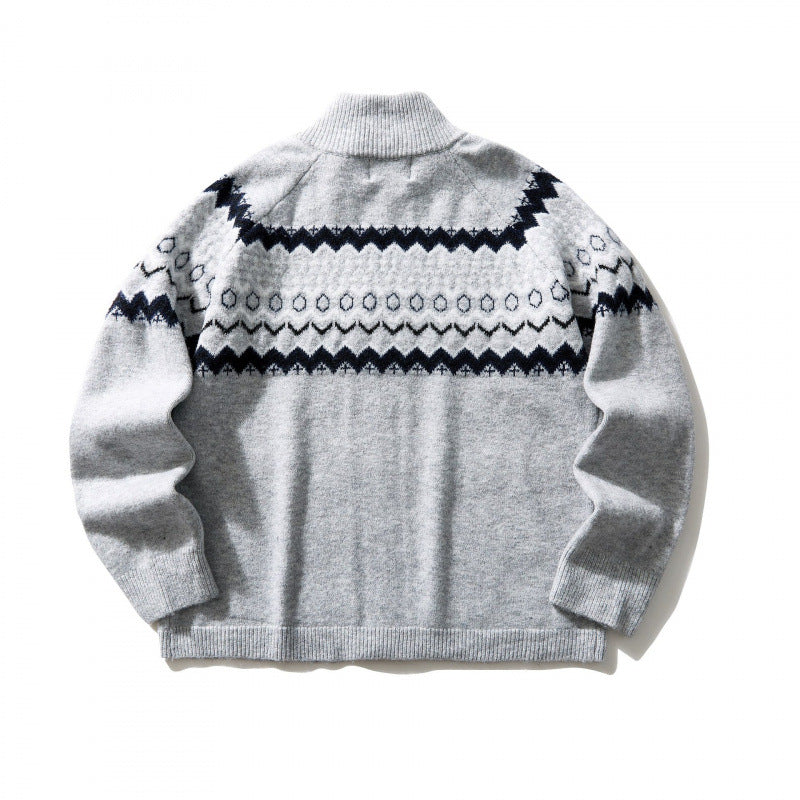 Unisex Norweger cardigan with full zipper, stand-up collar, and side pockets Chichicherry
