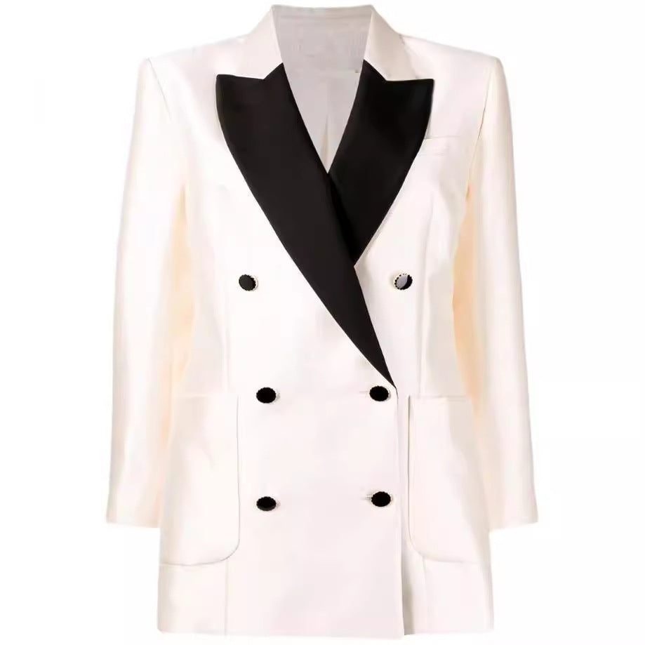 Women’s Short Blazer Dress in Tuxedo Style with Shawl Collar and Double-Breasted Chichicherry
