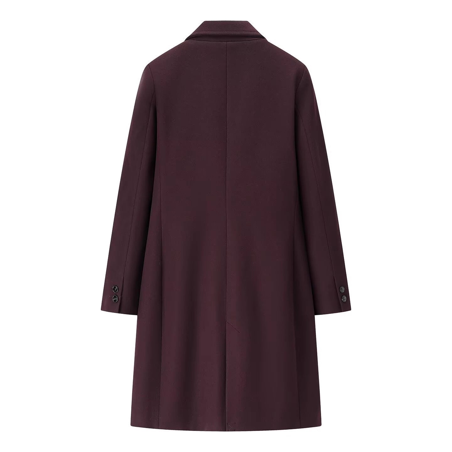 Women's Longline Single-Breasted Wool Blend Coat with Notched Collar and Welt Pockets Chichicherry