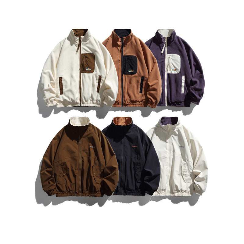 Unisex Light Boxy Windbreaker with High Collar and Contrasting Lining Chichicherry