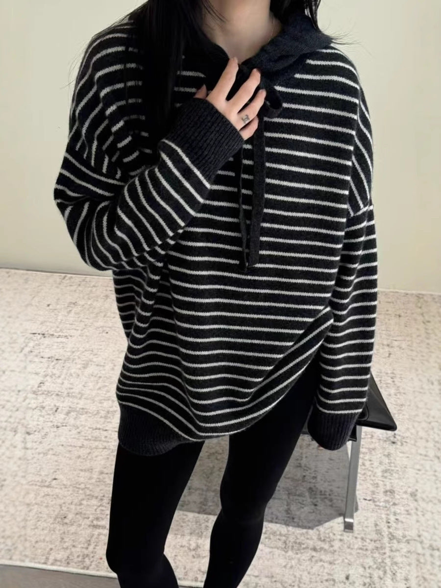 Ladies oversized hoodie made of soft fine knit with maritime stripe pattern Chichicherry