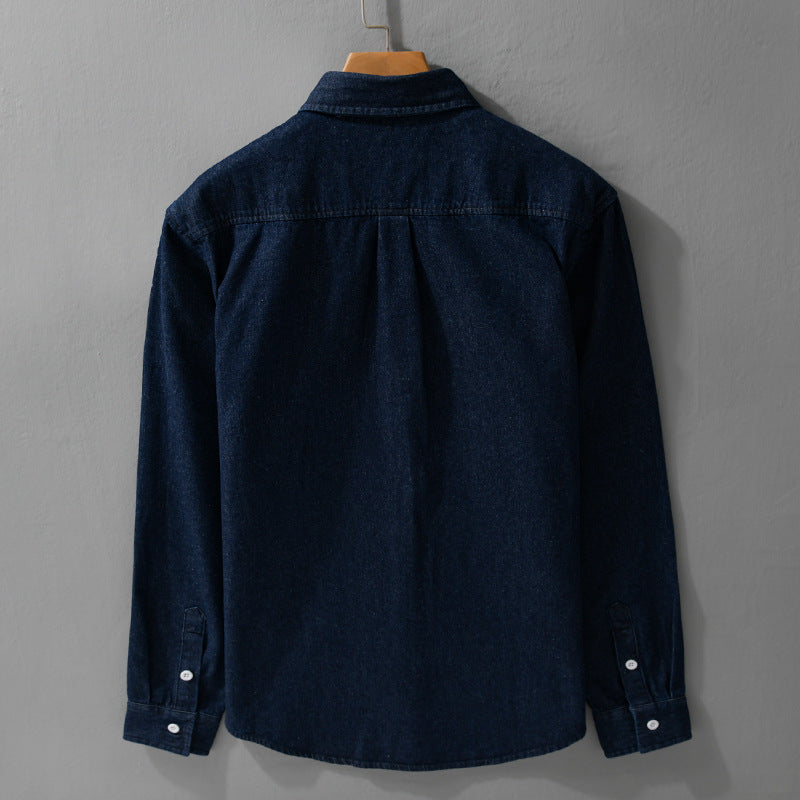 Men's denim overshirt in shirt jacket style with patch chest pocket and relaxed fit Chichicherry