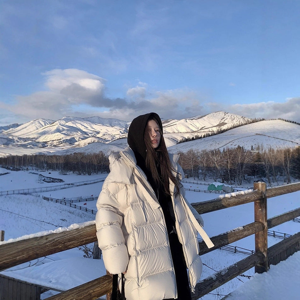 Women Long Padded Oversized Puffer Coat with Hood and Waist Belt Chichicherry