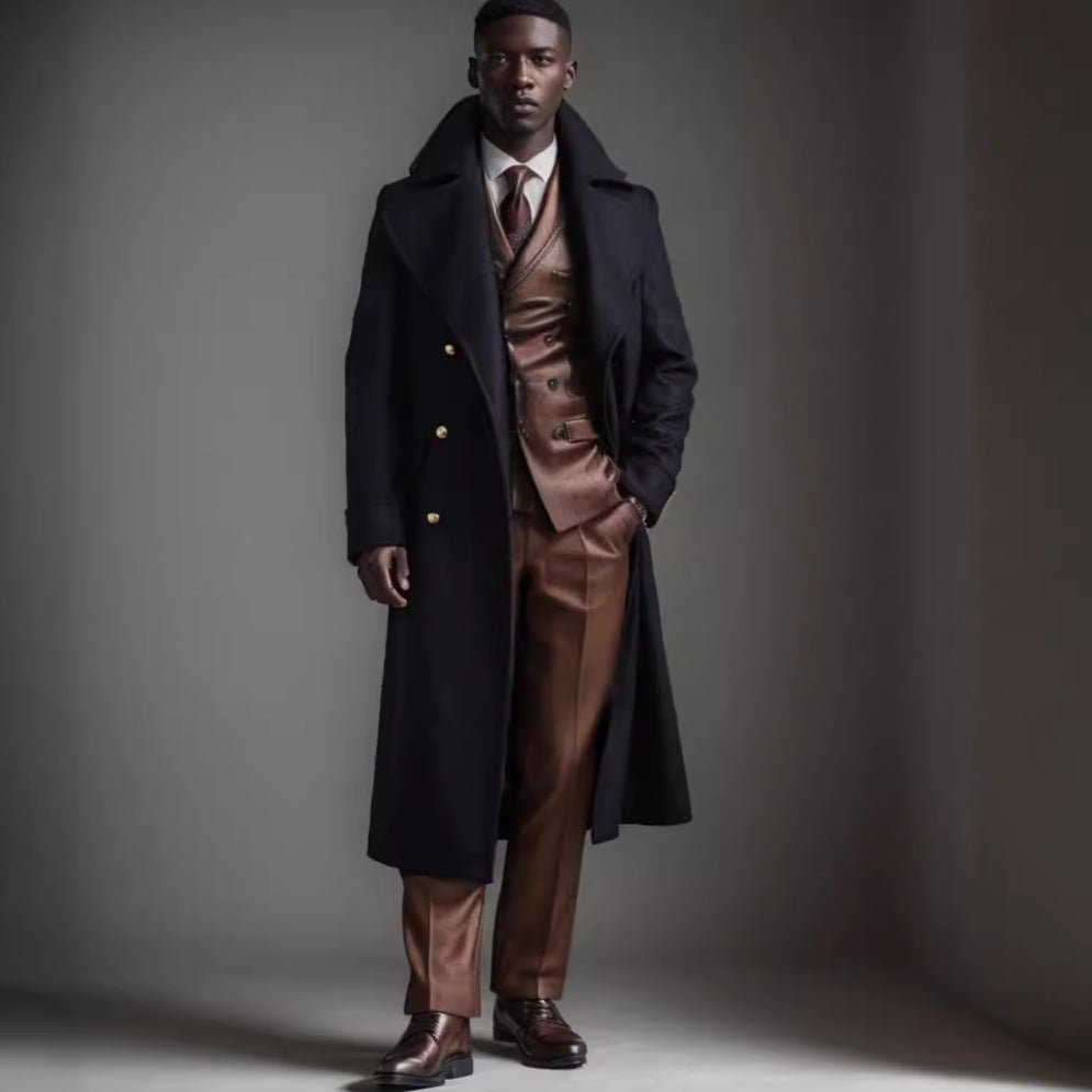 Men's Elegant Double-Breasted Wool Coat with Wide Lapels Chichicherry