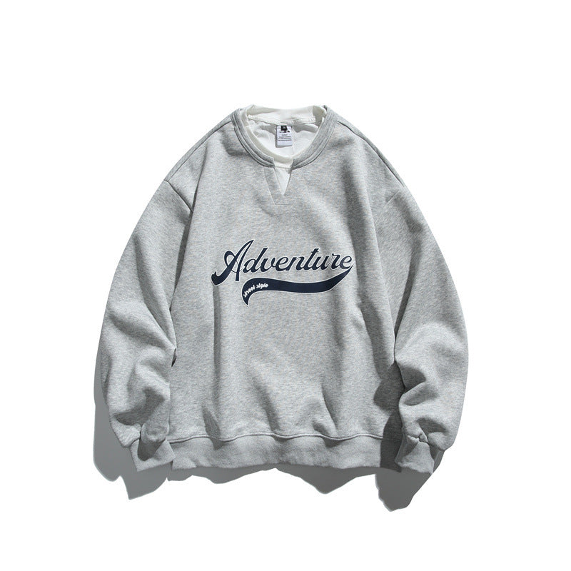 Unisex Oversized Sweatshirt with Notch Collar, Layered Effect and Script Print Chichicherry