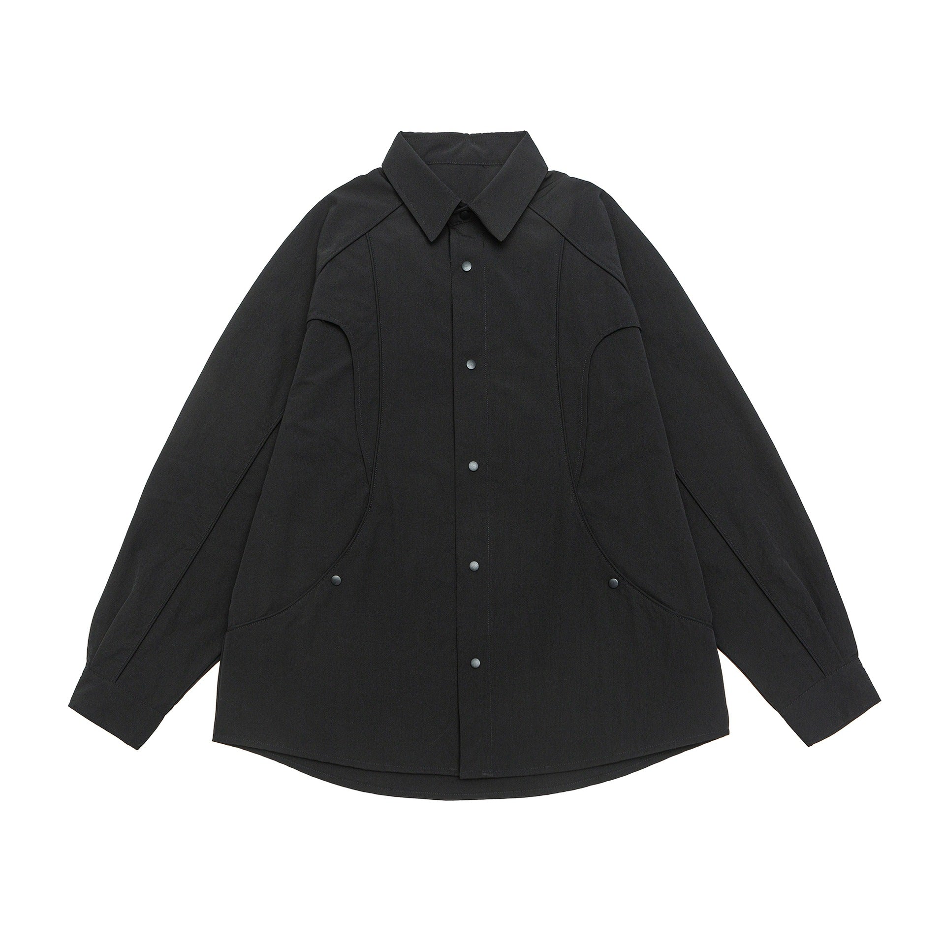 Women's Oversize Shirt Jacket with Rounded Insert Pockets and Snap Buttons Chichicherry