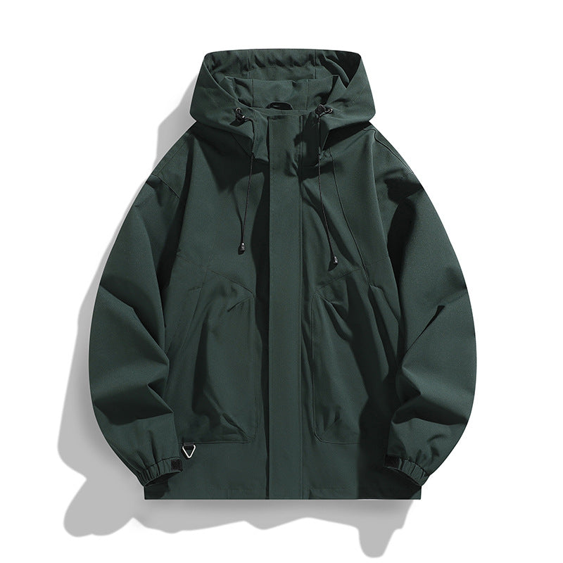 Men's Lightweight Wind and Water Resistant Hooded Jacket in Urban Utility Style with Concealed Zipper Placket Chichicherry