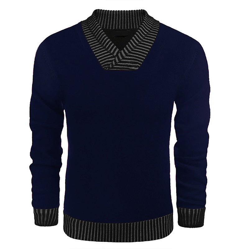 Men's fine knit pullover with V-neck and contrasting ribbed collar Chichicherry