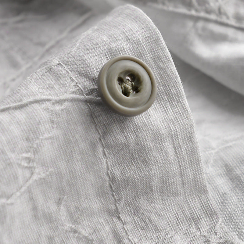 Men's Lightweight Linen Overshirt in Crinkle Look with Kent Collar and Chest Pocket Chichicherry