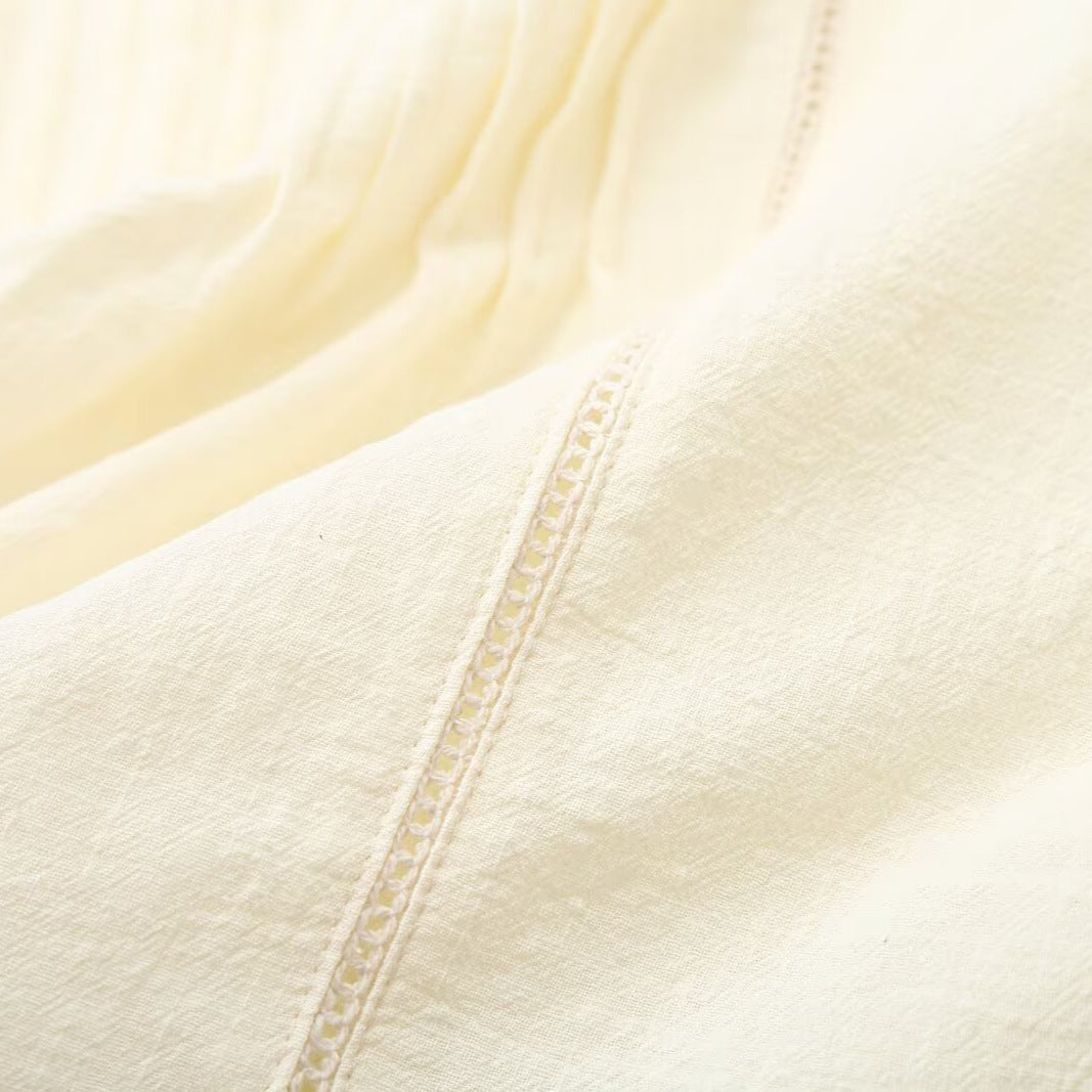 Women Embroidered Boho Blouse with Round Neck, Pleats and Lace Yoke Chichicherry