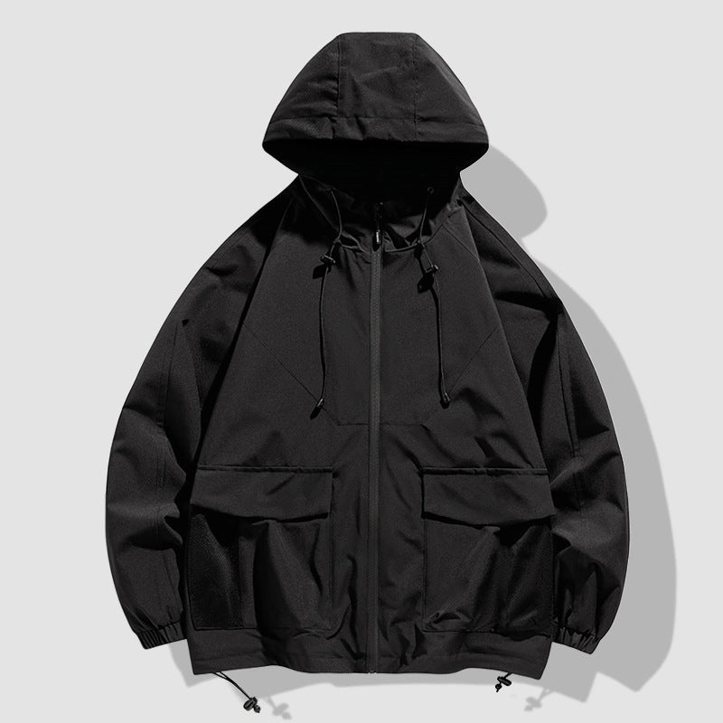 Men's Oversize Utility Softshell Jacket with Hood, Patches & Adjustable Hem Chichicherry