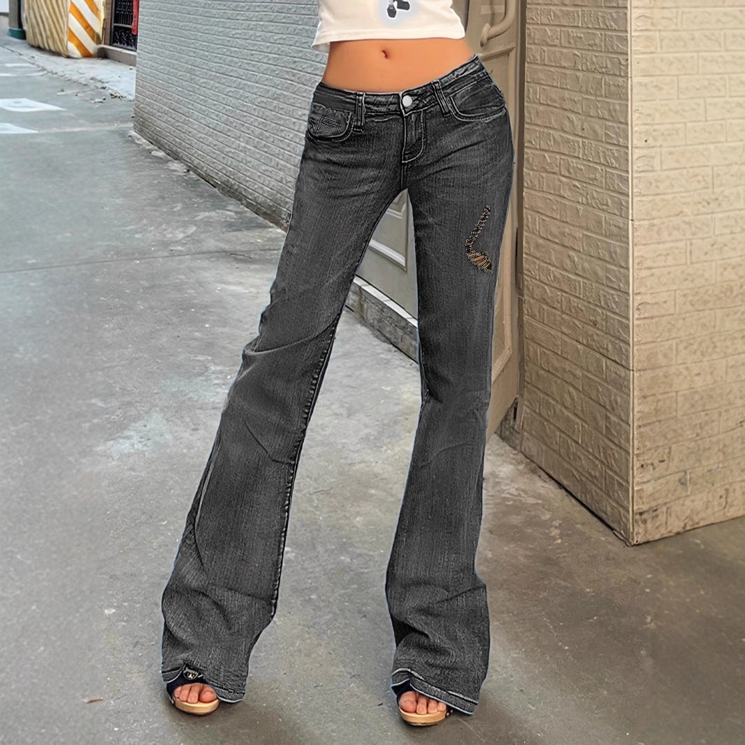 Women's High-Waisted Flared Jeans with Bell Bottoms, Subtle Embroidery & Extended Hem Chichicherry
