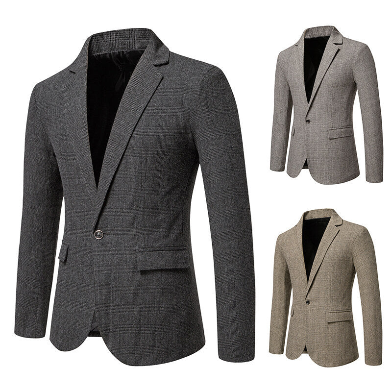 Men's Tailored Glencheck Blazer with One-Button Closure and Flap Pockets Chichicherry