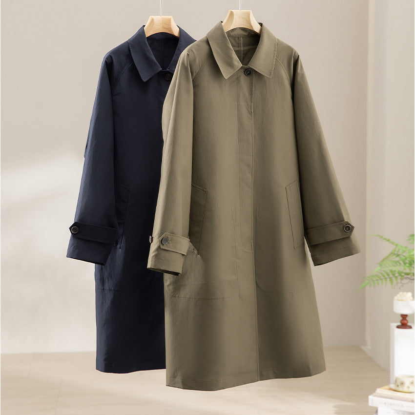 Women Mid-Length Trench Coat with concealed snap placket and adjustable cuffs Chichicherry