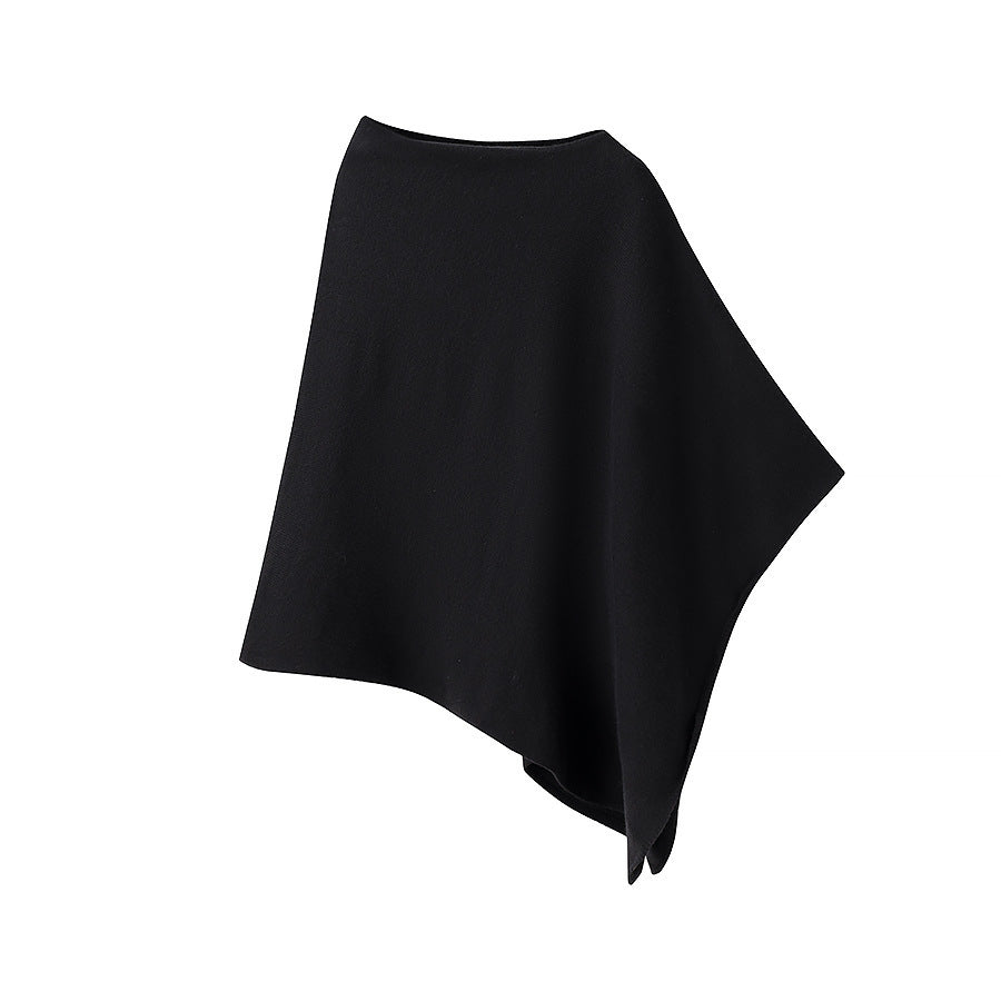 Women's Light Knitted Poncho with Asymmetrical Hem and Boat Neck Chichicherry