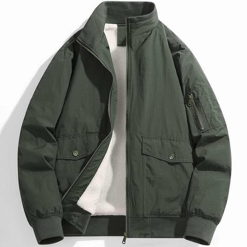 Men's Utility Flight Jacket with Teddy Lining, Stand Collar and Sleeve Pocket Chichicherry