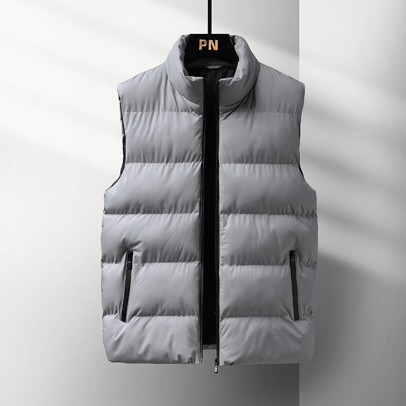 Men's Sleeveless Thermal Quilted Vest with Stand-Up Collar, Windproof Shell and Zipper Pockets Chichicherry