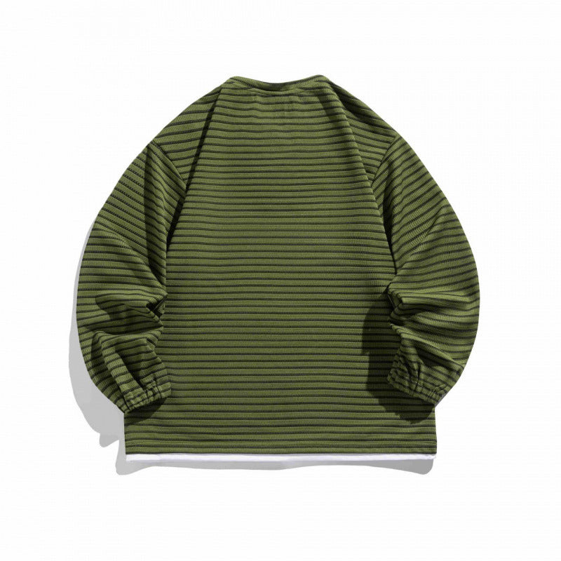 Unisex Striped Oversized Sweater with Lace Collar and Textured Knit Chichicherry