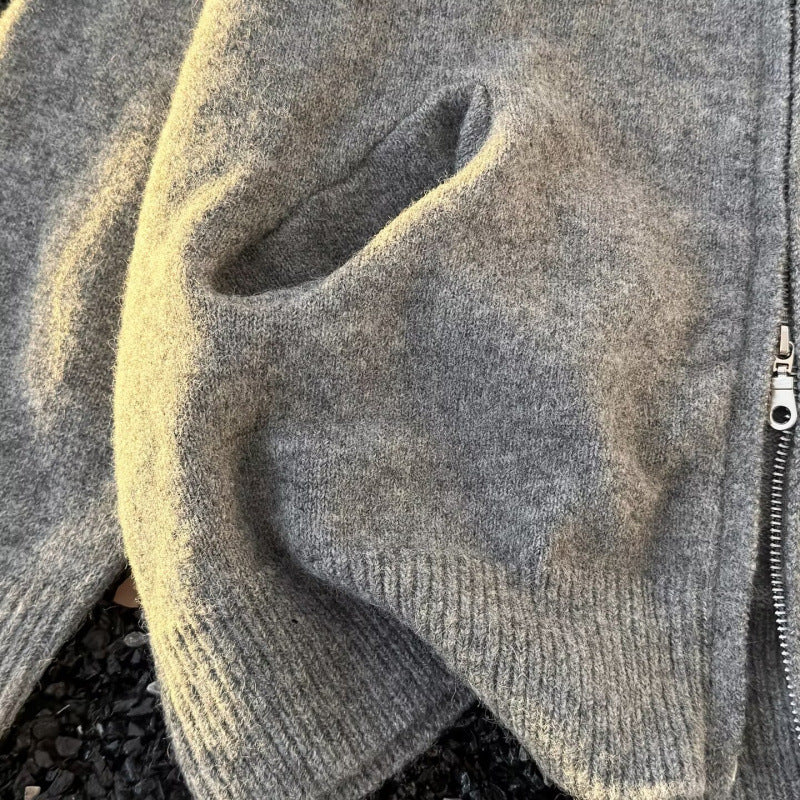 Unisex Feinstrick-Zipcardigan mit Rundhals und weichem Alpaka‑Mix Chichicherry