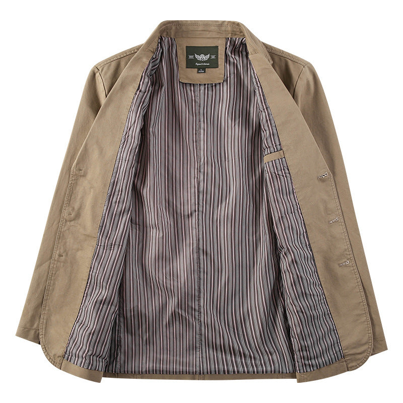 Men's Casual Cotton Blazer Jacket with Classic Button Front and Patch Pockets Chichicherry