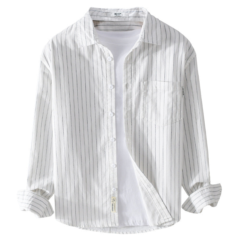 Men's vertically striped casual shirt in linen look with applied chest pocket Chichicherry