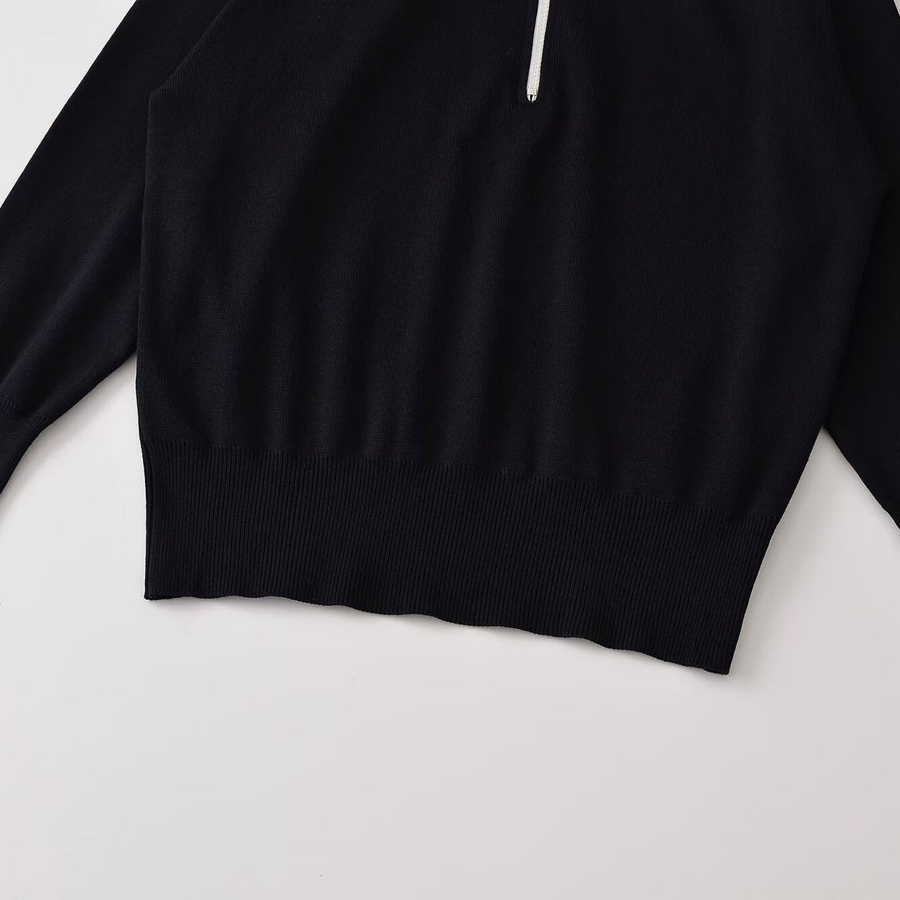 Women Oversize Half-Zip Knit Sweater with Stand-Up Collar and Ribbed Cuffs Chichicherry