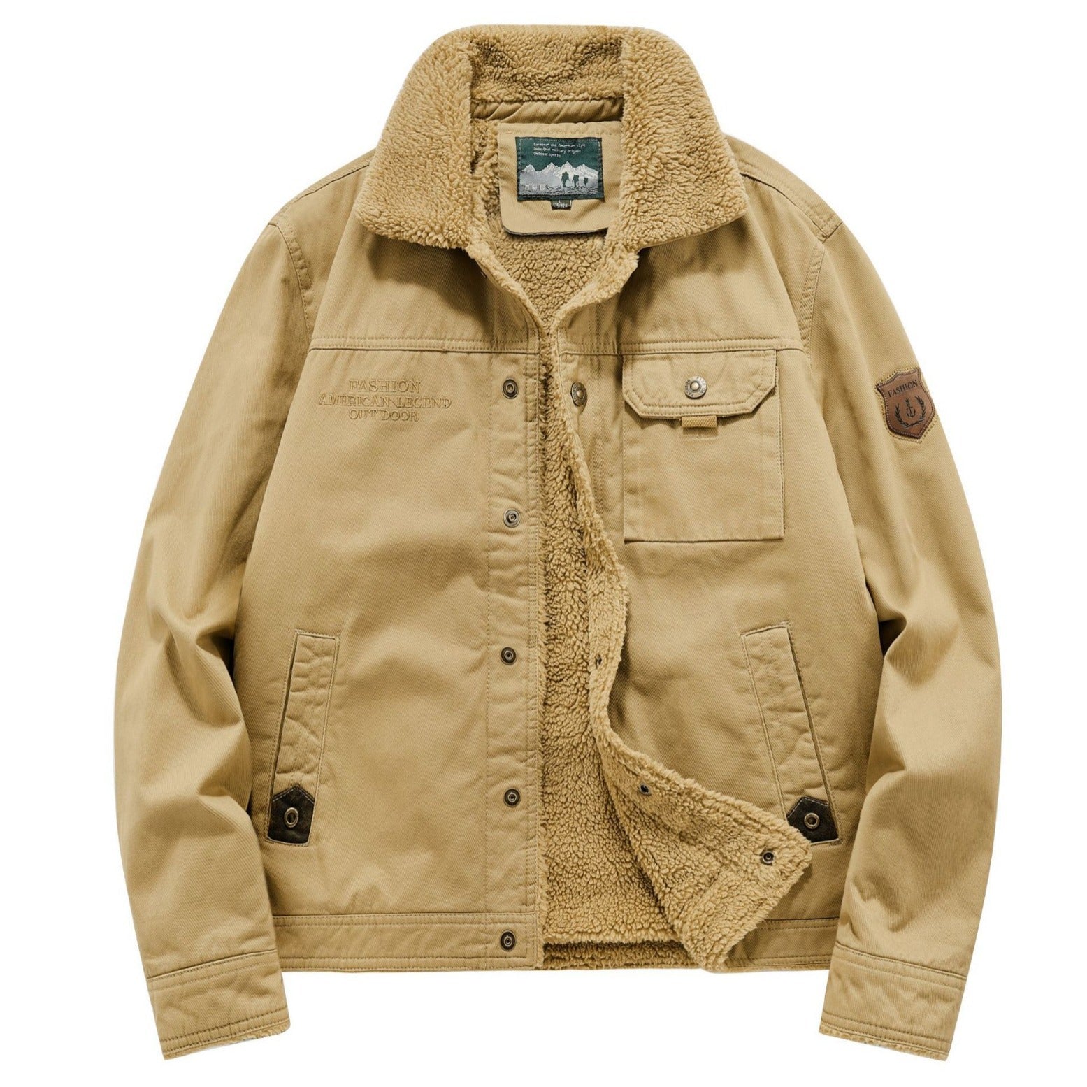 Men's canvas field jacket with teddy lining, chest pockets and robust button placket Chichicherry