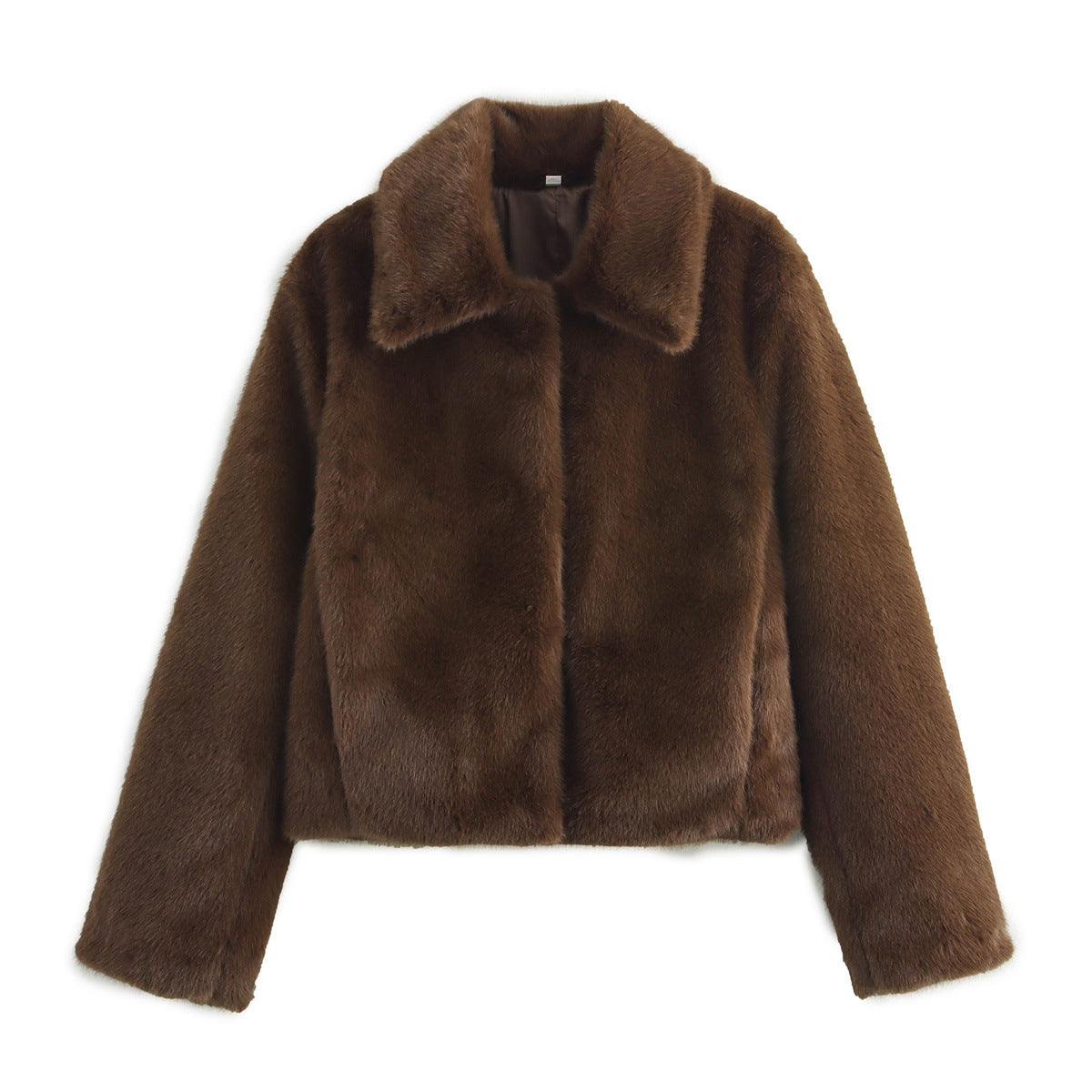 Women's Boxy Faux Fur Short Jacket with Classic Shirt Collar and Velvety Lining Chichicherry