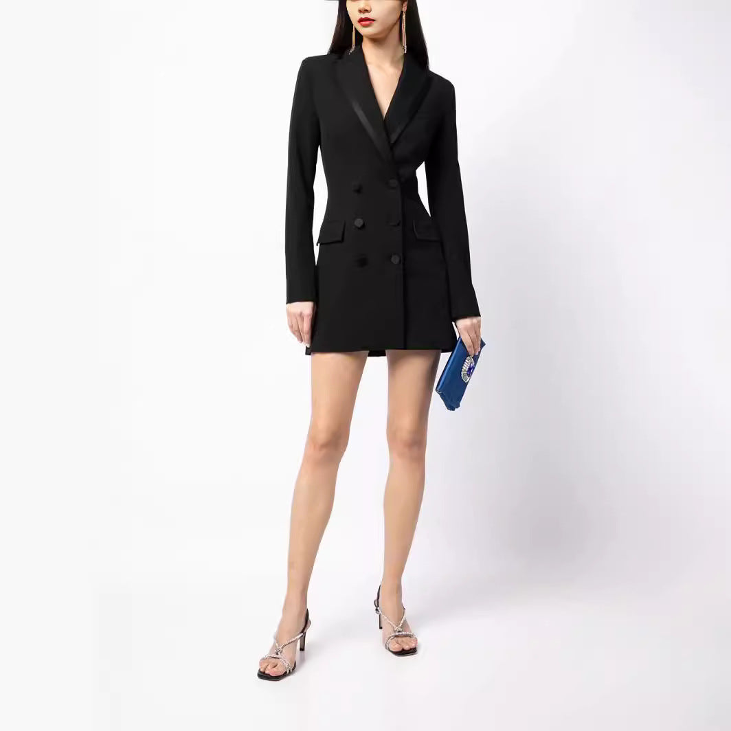 Women's Short Blazer Dress in Double-Breasted with Tailored Fit Chichicherry
