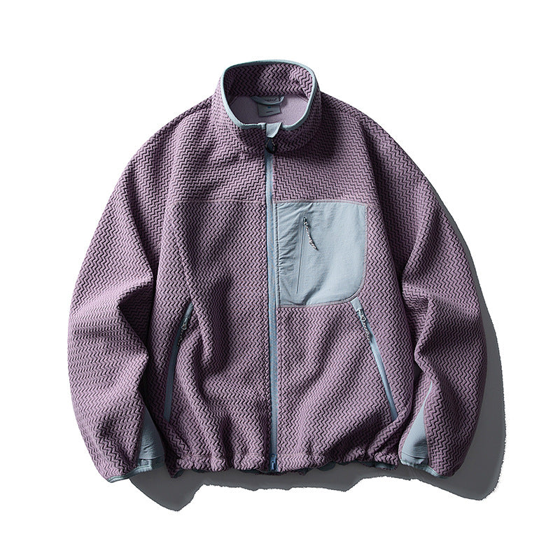 Unisex textured fleece jacket with stand-up collar and chest pocket Chichicherry