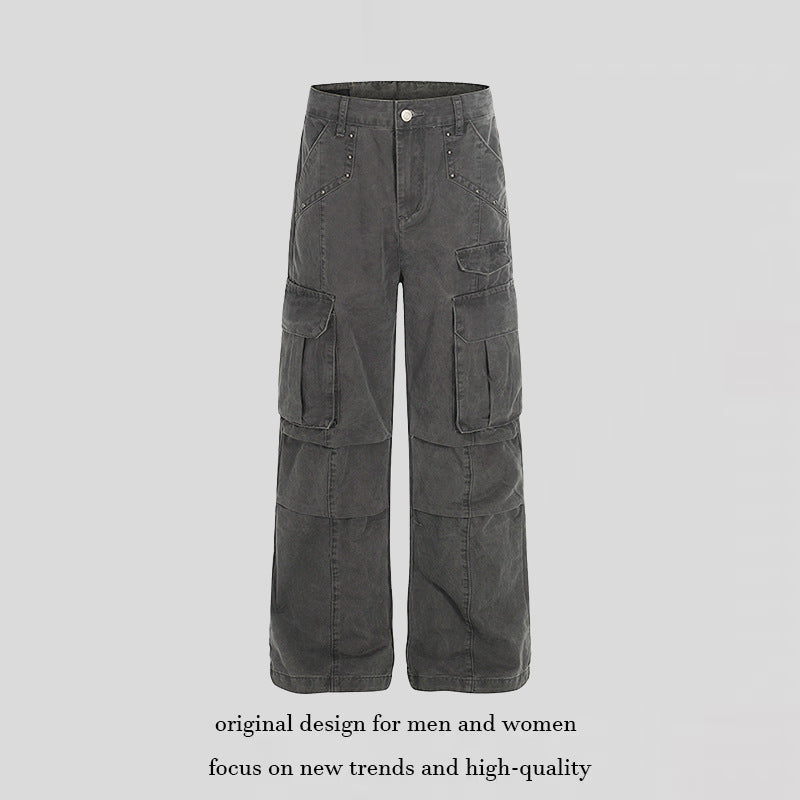 Women High-Waisted Utility Cargo Pants in Worn Look with Wide Leg Chichicherry