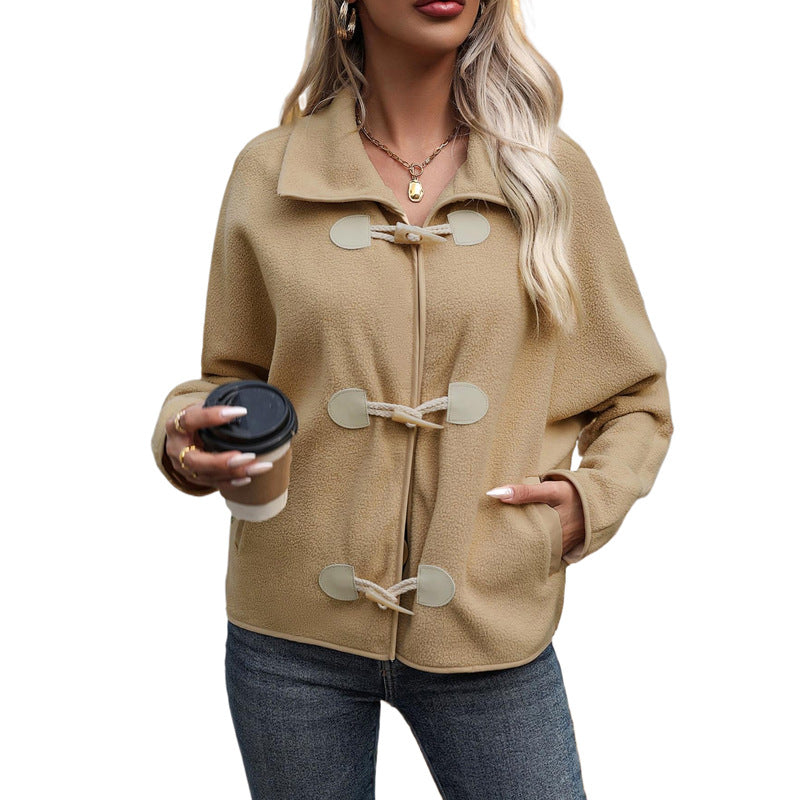 Women's Short Cut Teddy Fleece Jacket with Toggle Closures Chichicherry