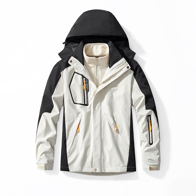 Men's Three-in-One Outdoor Softshell Jacket with Removable Fleece Inner Jacket and Hood Chichicherry