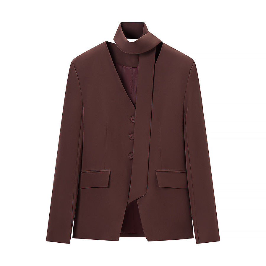 Women's Tailored Blazer with Shawl Collar Band, Triple Button Placket and Flap Pockets Chichicherry