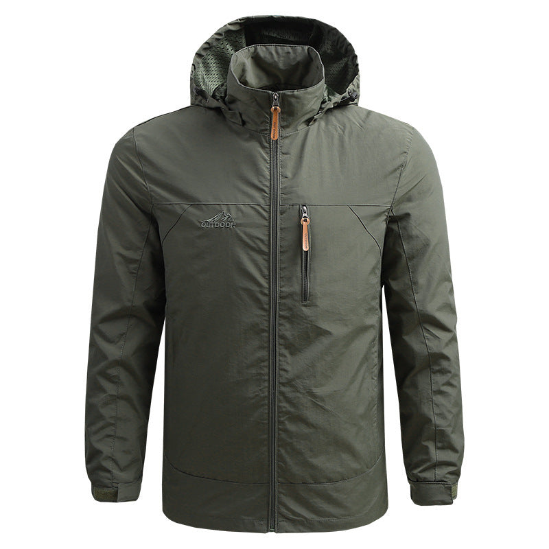 Men's Lightweight Breathable Outdoor Jacket with Hood, Chest Zip and Wind-Resistant Shell Chichicherry